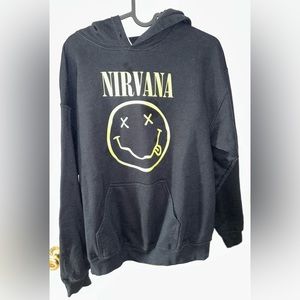 Nirvana Yellow Smiley Unisex Pullover Hoodie Black Size M